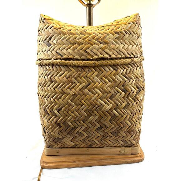 Vintage Woven Rattan Table Lamp Base Only 1980's Boho - Picture 12 of 13